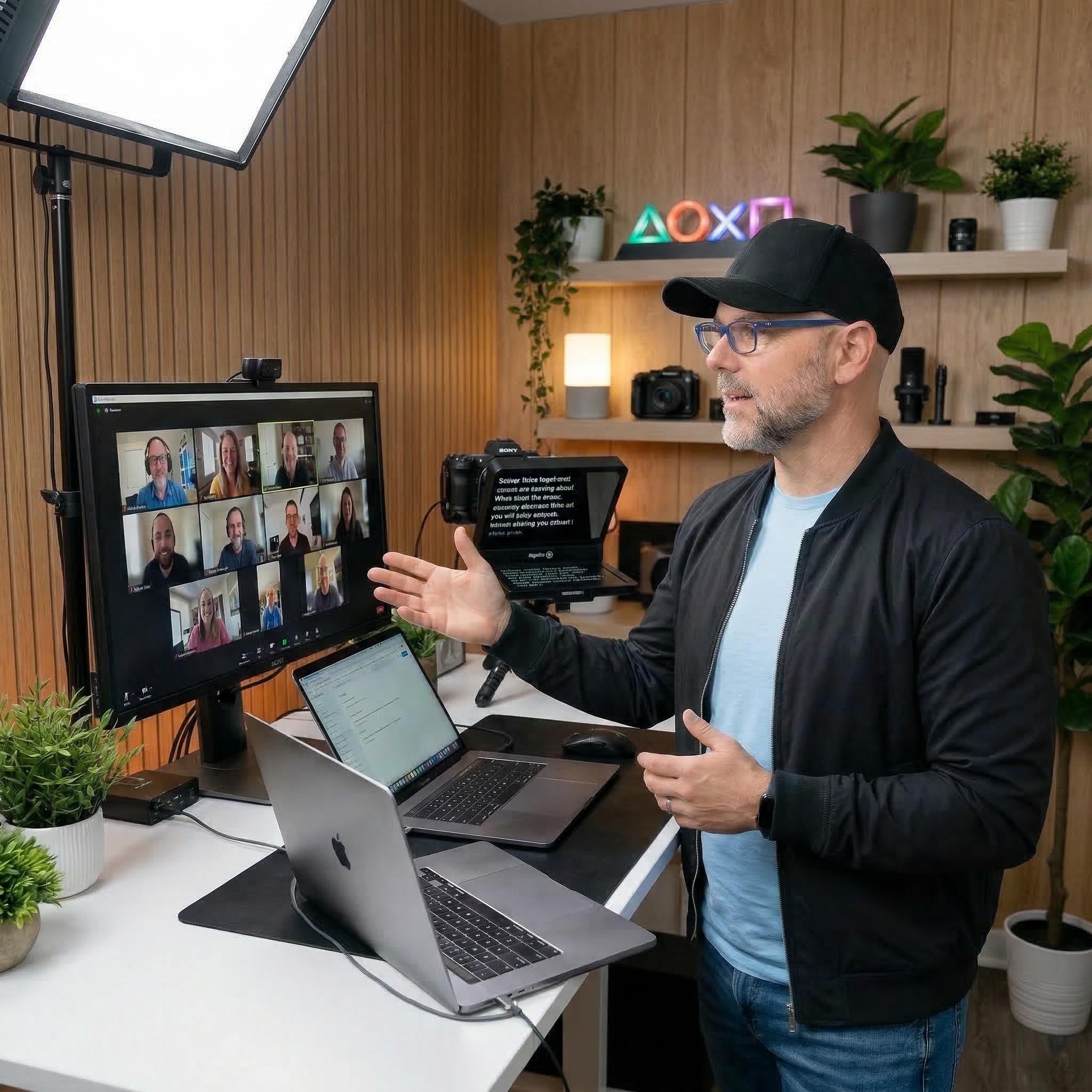 Quinton running a live cohort call from the F&S studio
